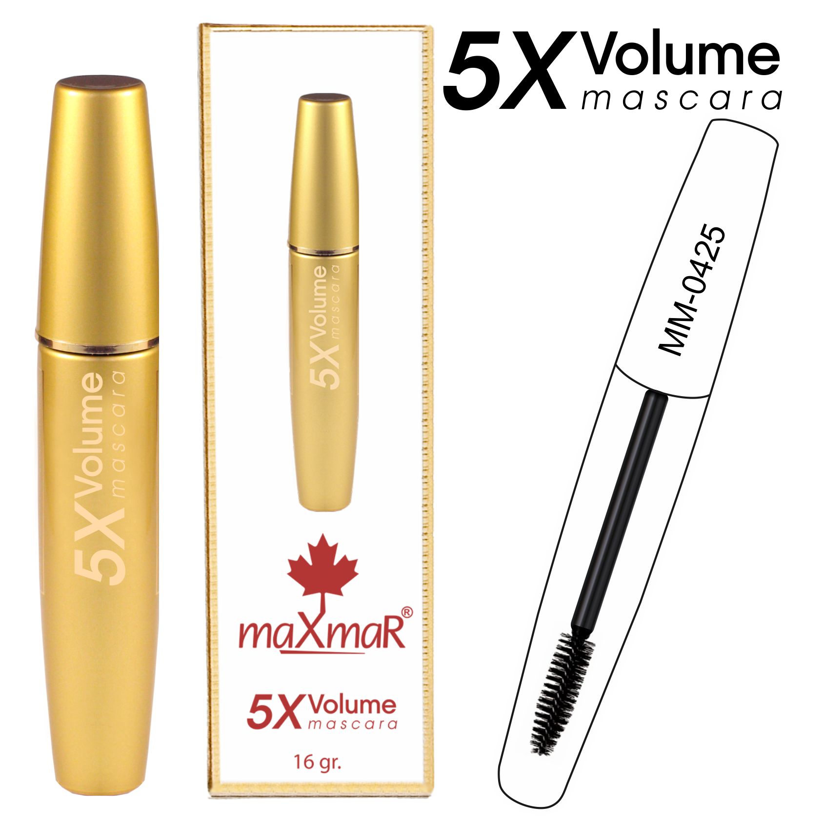 Фото Туш для вій Туш для вій Gold Mascara Volume 5 X об'ємна maXmaR MM-0425